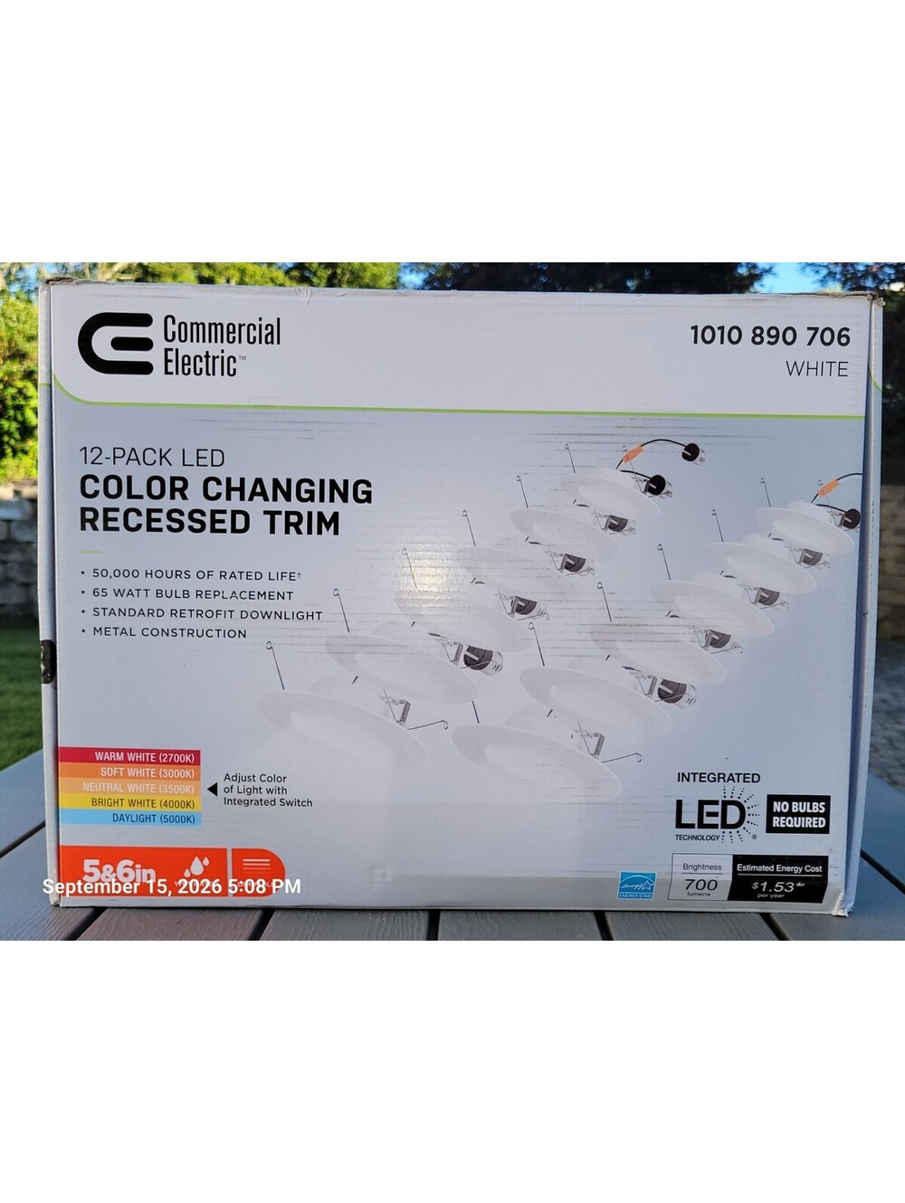 Commercial Electric 5/6in LED Recessed Light Trim - Selectable Color - (12-Pack)
